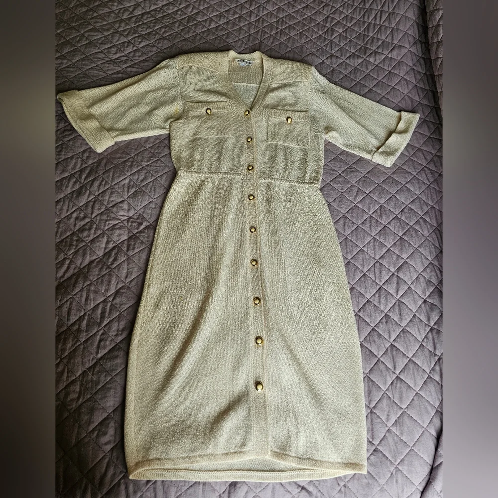 St.John By Marie Gray VTG Elegant Butter Yellow Cream Gold ButtonDown Dress Sz 4